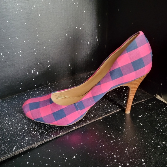 Jessica Simpson Pink and Blue Plaid Heels - Picture 4 of 7